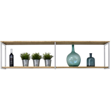 Estantería colgante iCub Big Wood 2 Estantes 3 Marcos 180x30x47cm Blanco en madera maciza de pino acabado vintage estilo industrial Box Furniture (1/4)