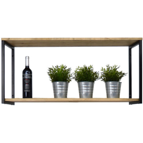 Estantería colgante iCub 2 Estantes 2 Marcos 100x30x47cm Negro en madera maciza de pino acabado vintage estilo industrial Box Furniture (1/3)