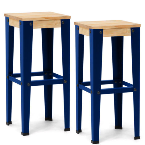 Pack 2 Uds. Taburetes Lunds Azules en madera maciza de pino acabado natural estilo nórdico industrial Box Furniture (1/4)