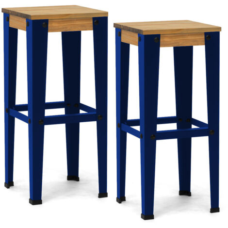 Pack 2 Uds. Taburetes Lunds Azules en madera maciza de pino acabado vintage estilo industrial Box Furniture (1/4)
