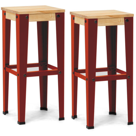 Pack 2 Uds. Taburetes Lunds Rojos en madera maciza de pino acabado natural estilo nórdico industrial Box Furniture (1/4)