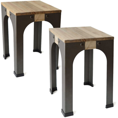 Pack 2Uds Taburetes Bristol bajo en madera maciza de pino acabado vintage estilo industrial (1/5)