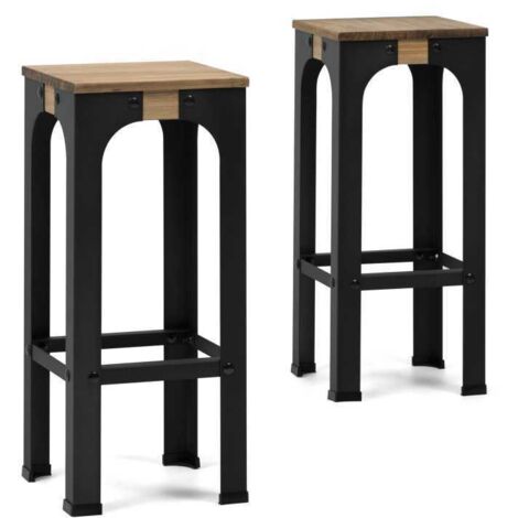 Pack 2Uds Taburetes Bristol alto en madera maciza de pino acabado vintage estilo industrial (1/5)
