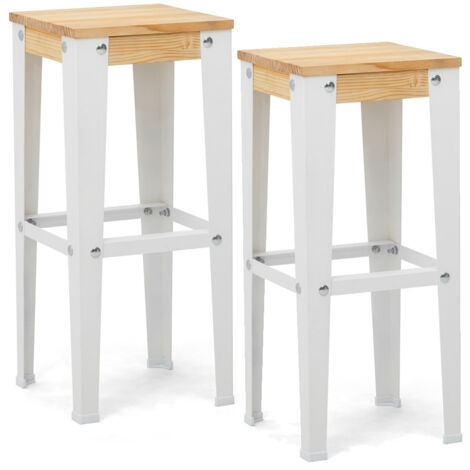 Pack 2 Uds. Taburetes Lunds Blancos en madera maciza de pino acabado natural estilo nórdico industrial Box Furniture (1/5)