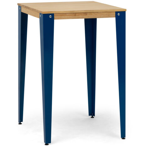 Mesa alta Lunds cuadrada 80x80x110 cm Azul en madera de pino maciza acabado natural.