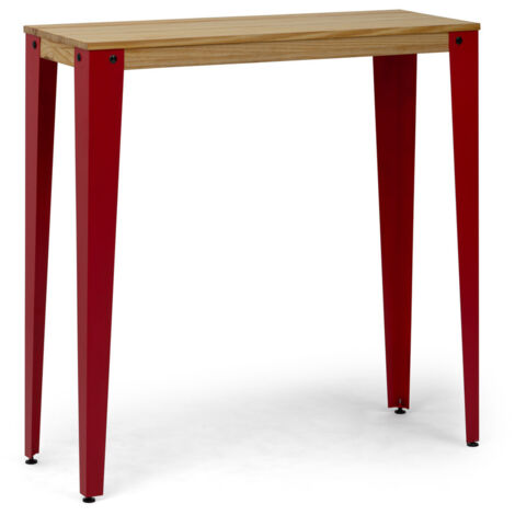 Mesa alta Lunds 40x140x110 cm Roja en madera de pino maciza acabado natural.