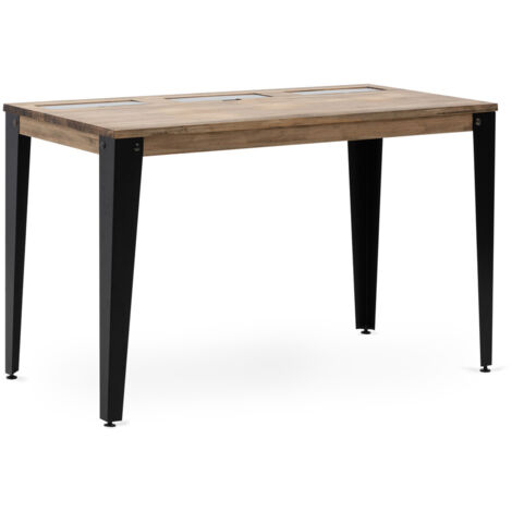 Mesa Lunds Despacho con 3 Compartimentos Ocultos 120x60x74cm Negro en madera maciza de pino acabado vintage estilo industrial Box Furniture (1/5)