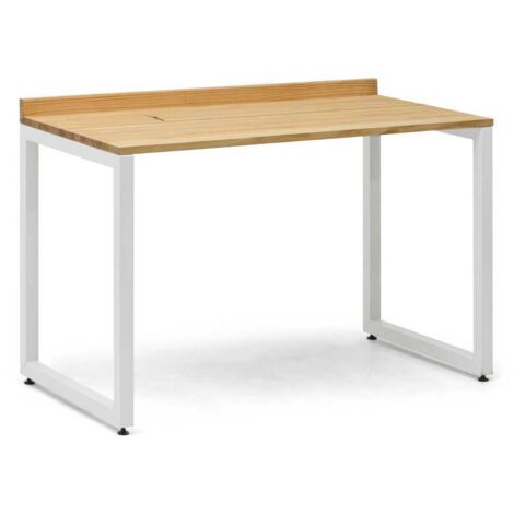Mesa escritorio Eco-Line con bandeja inferior oculta de acero blanco 118x60x75cm, tablero en madera maciza de pino estilo nórdico industrial Box Furniture. (1/5)