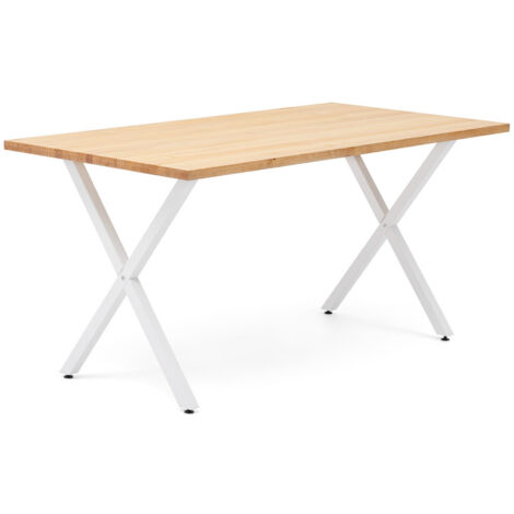 Mesa Comedor Pata X ECO 180x80x75cm Blanca en madera maciza de pino acabado natural estilo nórdico industrial Box Furniture (1/5)