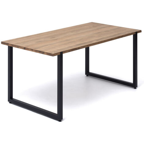 Mesa de comedor extensible negra 140x80cm – Madera maciza de pino efecto vintage – Patas de acero cuadradas – Para 6 plazas – Box Furniture (1/5)