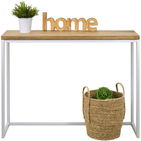 Consola recibidor industrial 100x30x80cm – Madera maciza de pino blanco – Acabado vintage – Estructura de acero lacado – Box Furniture (1/5)