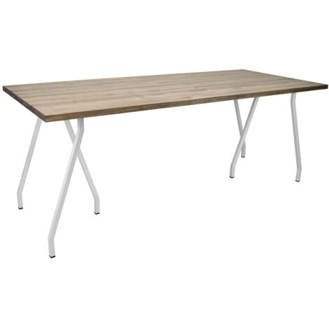 Mesa Caballete 140x80x72cm Blanca en madera maciza de pino acabado vintage estilo industrial (1/5)
