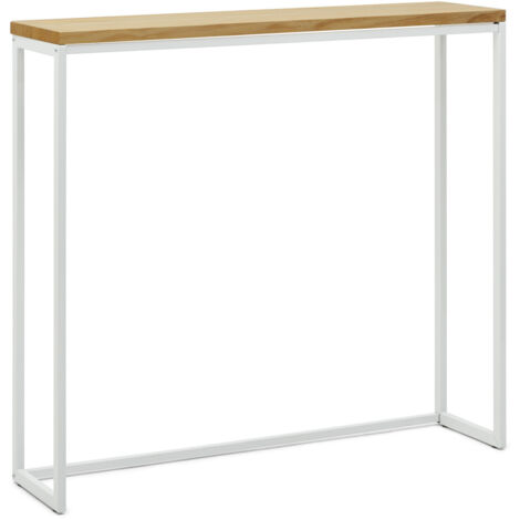 Mesa alta blanca 120x30x110cm – Madera maciza de pino efecto vintage – Estructura de acero – Para interiores – Box Furniture (1/5)