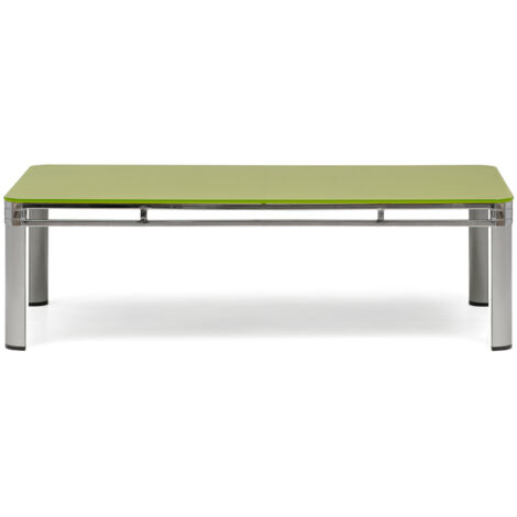 Mesa de Centro moderna 130x70x38cm estructura cromada y cristal templado verde (1/5)