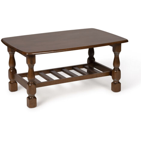 Mesa de centro estilo rustico 91x61x44cm en madera maciza acabado cerezo oscuro (1/5)