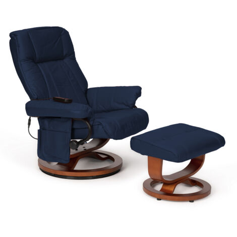 Sillón vibratorio con reposapiés reclinable 2510 con estructura de madera y tapizado de polipiel azul (1/5)