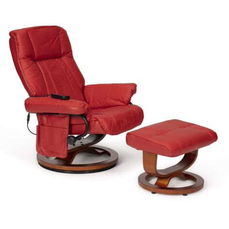 Sillón vibratorio con reposapiés reclinable 2510 con estructura de madera y tapizado de polipiel roja