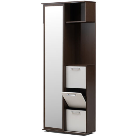 Mueble de entrada, armario recibidor, colgador espejo y zapatero 198x80x30