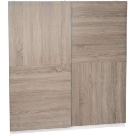 Armario 2 puertas correderas acabado en roble cortez/blanco, 200 cm(alto)180 cm(ancho)60 cm(fondo)