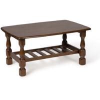 Mesa de centro estilo rustico 91x61x44cm en madera maciza acabado cerezo oscuro