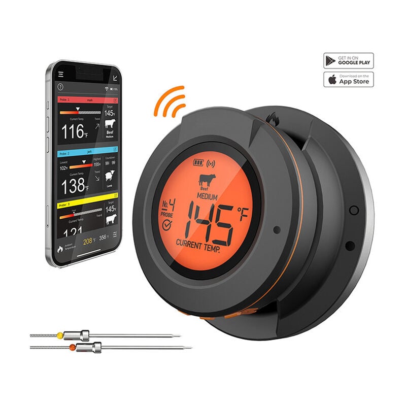 Thermomètre barbecue Bluetooth, numérique sans fil avec 2 capteurs