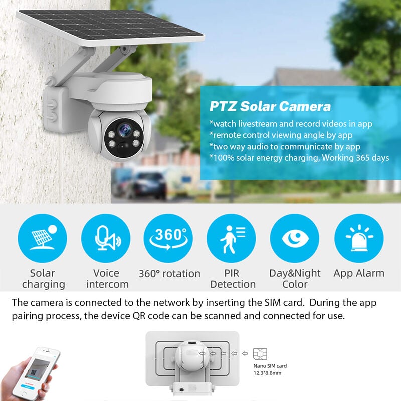 Caméra de sécurité extérieure 2K TUYA 4G Wifi, caméra solaire, prise en  charge de la voix bidirectionnelle, caméra PTZ solaire