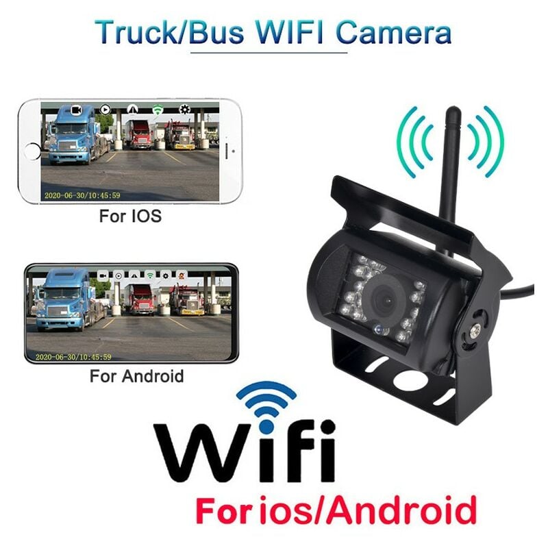Acheter Caméra de recul sans fil pour voiture, 12V, WIFI, 170 degrés,  caméra de recul, tableau de bord, HD, Vision nocturne, compatible IOS et  Android