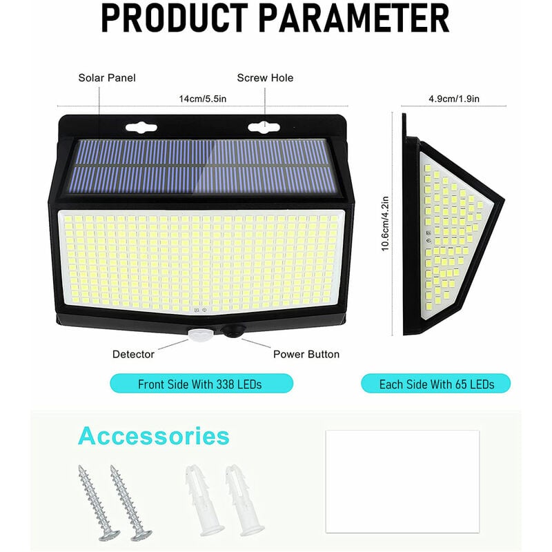 Anmossi Lampe Solaire Exterieur,468 LEDs Lumiere Solaires Extérieur avec  Détecteur de Mouvement,Etanchéité IP65,Angle Eclairage 120°,3 Modes,Lampe  Solaire Exterieur Jardin pour Garage,Porche,Cour : : Luminaires et  Éclairage