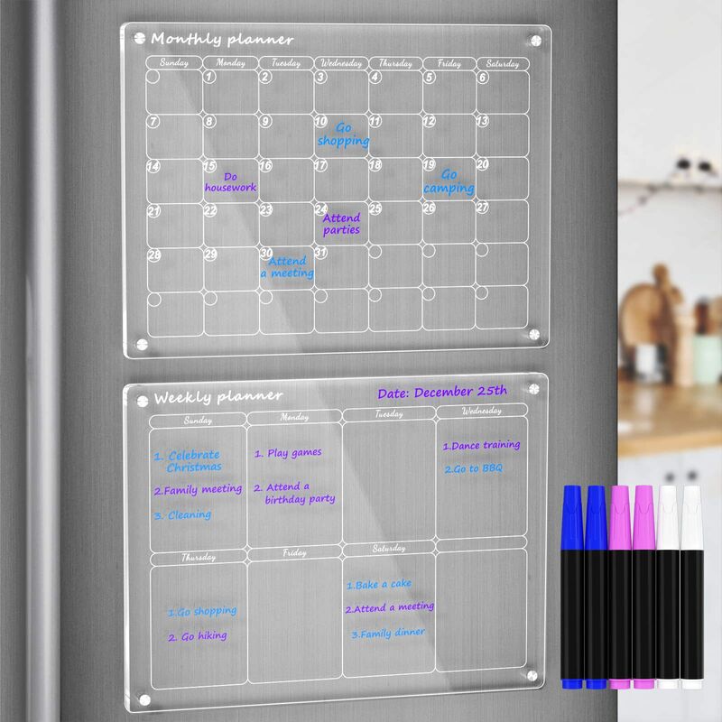 huanzhi Weekly Planner Magnetique Frigo 2 Panneaux Acryliques  RéUtilisables, Tableaux De Planification, Convient pour Un Horaire Mensuel  Calendrier