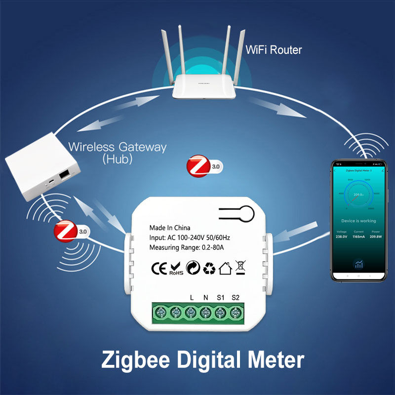 Compteur d'énergie WiFi en temps réel bidirectionnel intelligent avec 2  pinces, moniteur de consommation d'électricité, application Tuya –