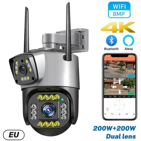 Camera De Surveillance Exterieure Ptz Ip Wifi Hd Mp K Bluetooth Alexa Double Ecran A Double