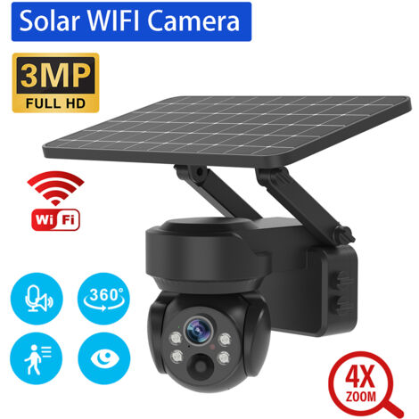 Camera de surveillance étanche panneau solaire Wifi et IP Zoom X4 sans fil  