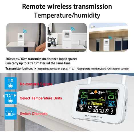 Tuya – Station météo intelligente WiFi LCD, contrôle par application,  moniteur numérique de température et d'humidité, prévisions météorologiques  à 5 jours, 3 réveils - AliExpress