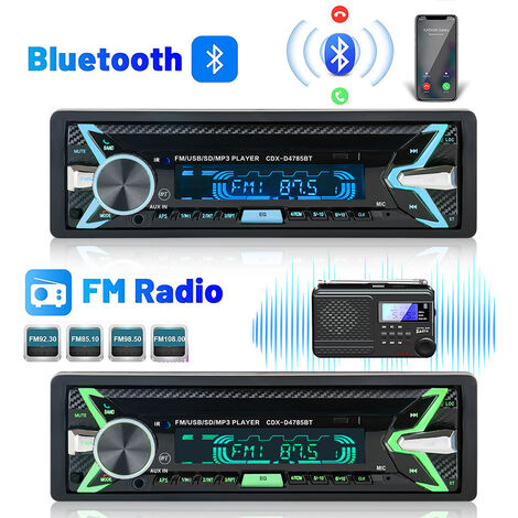 Autoradio Bluetooth, 7 Couleurs Stereo FM Radio 4x60W Poste Radio