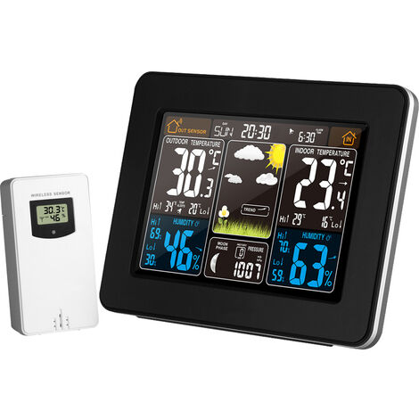 Thermomètre interieur exterieur sans fil avec horloge Numérique station  meteo sans fil avec capteur extérieur, black friday 2020 Moniteur de  Température Affichage LCD intelligent ° C / ° F