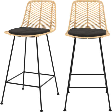 Lot de 2 chaises pour îlot central 66 cm en rotin naturel et noir - Tamara