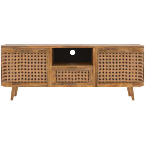 Meuble TV en bois de manguier et cannage 145 cm - WAVA (1/5)
