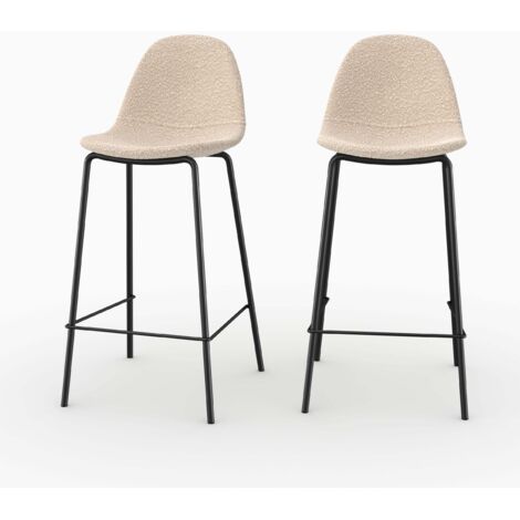 Lot de 2 chaises pour îlot central 65.5 cm en tissu bouclette beige - HENRIK (1/5)