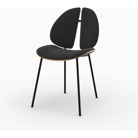 Chaise en velours noir et bois de noyer - COCCINELLE (1/5)