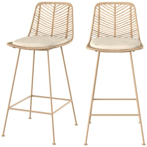 Lot de 2 chaises pour îlot central 66 cm en rotin naturel - Tamara