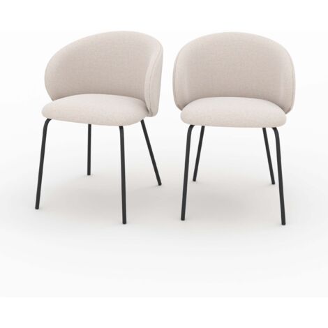 Lot de 2 chaises en tissu beige et pieds en métal noir - VICTORIA (1/5)