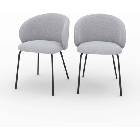 Lot de 2 chaises en tissu gris clair et pieds en métal noir - VICTORIA (1/5)