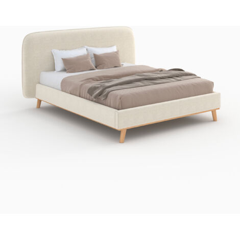 Lit double 160x200 cm en tissu gris/beige - MODJO
