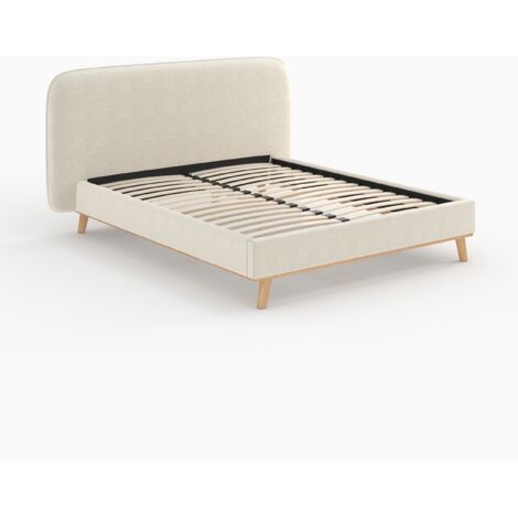 Lit double 160x200 cm en tissu gris/beige - MODJO