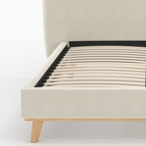 Lit double 160x200 cm en tissu gris/beige - MODJO