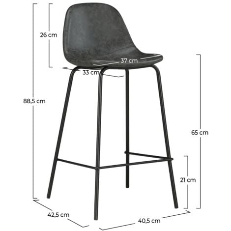 Lot de 2 chaises pour îlot central 65 cm en cuir synthétique gris - HENRIK