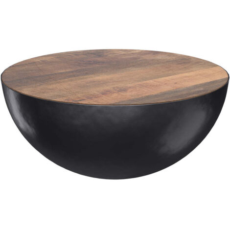 Table basse ronde en bois massif et métal D90 cm - TAJY (1/5)