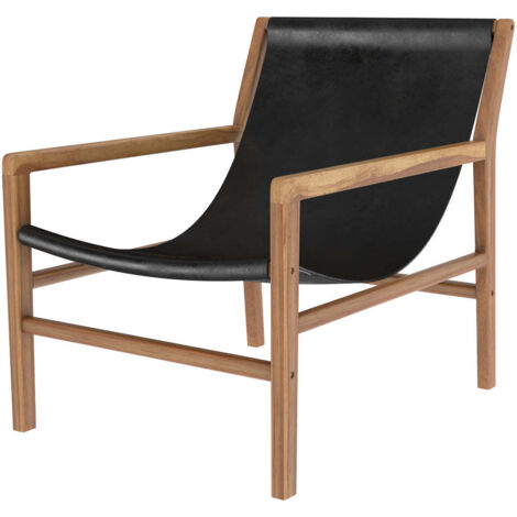 Fauteuil lounge en teck et cuir de vachette noir - APACHE (1/5)