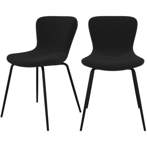 Lot de 2 chaises effet laine bouclette noire et pieds en métal - KOKO (1/5)