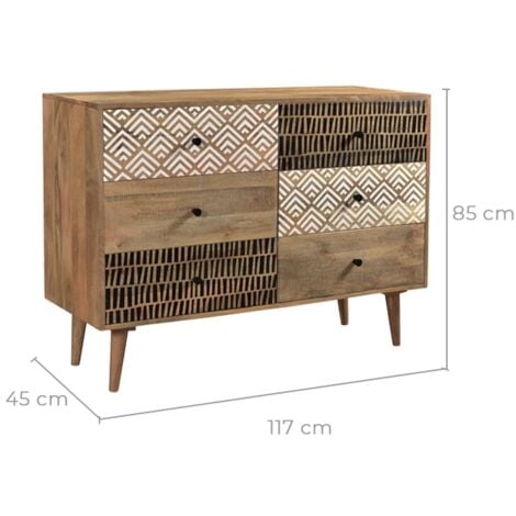 Commode en bois 6 tiroirs à motifs - TALI